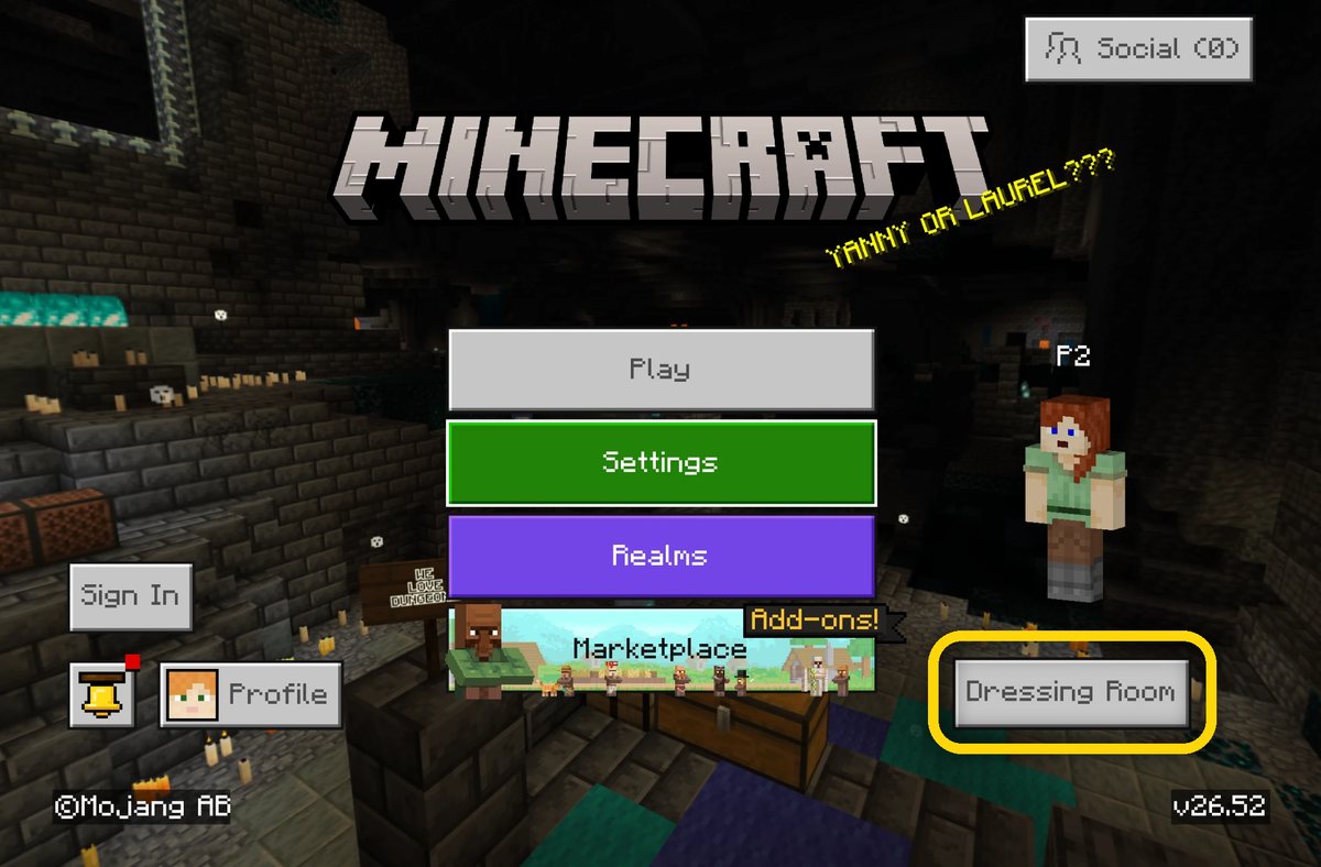 The Dressing Room button on the Minecraft main menu