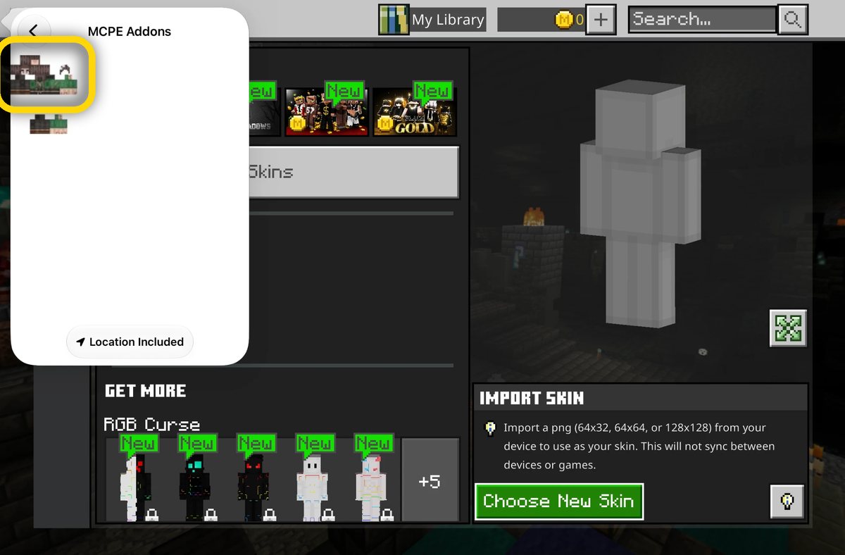 Picking the saved skin from the Addons album in Photos