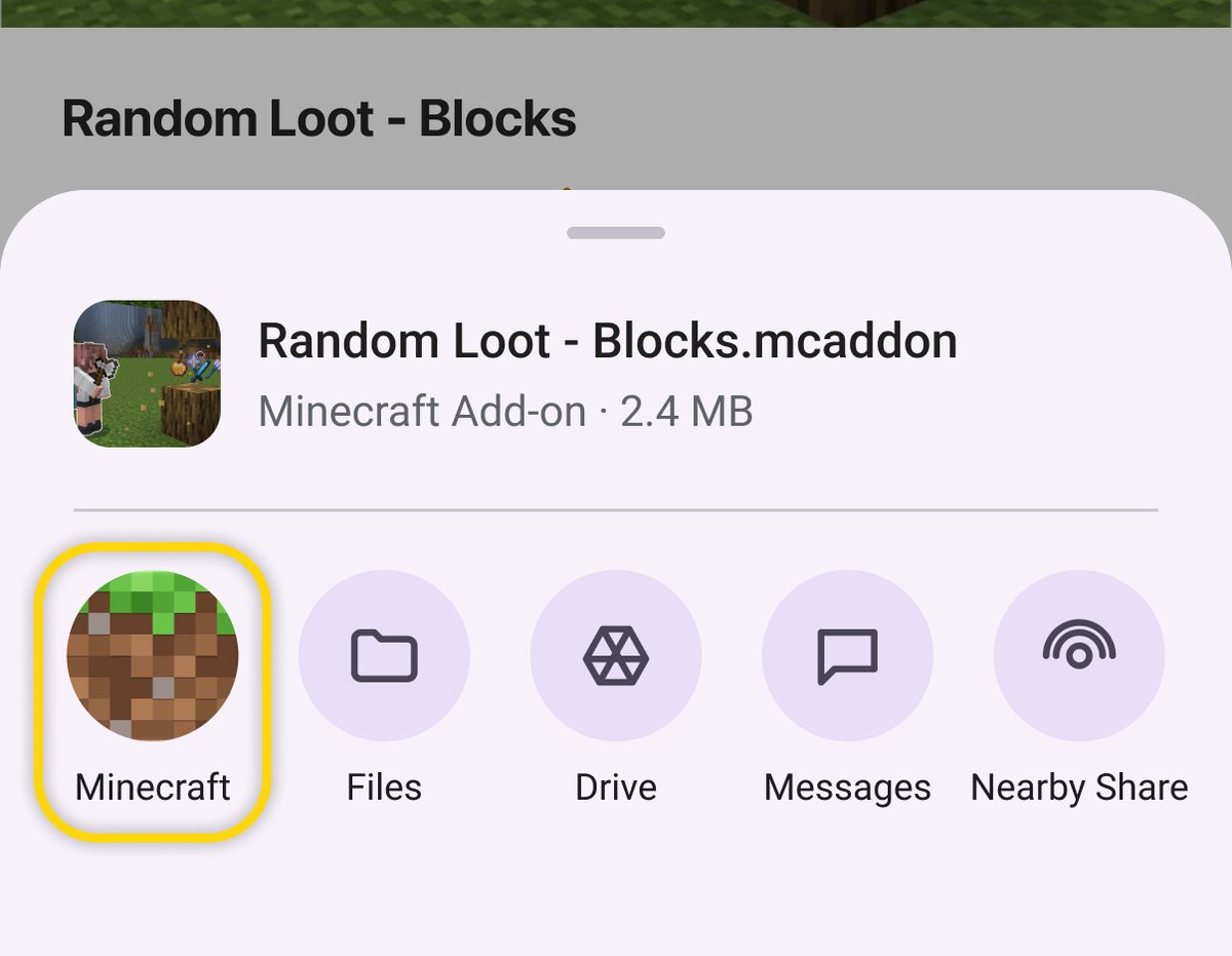 Minecraft in an Android share menu