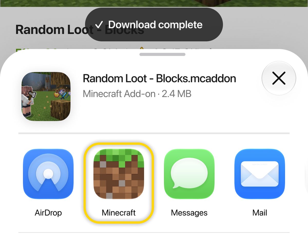 Minecraft in the iOS share menu