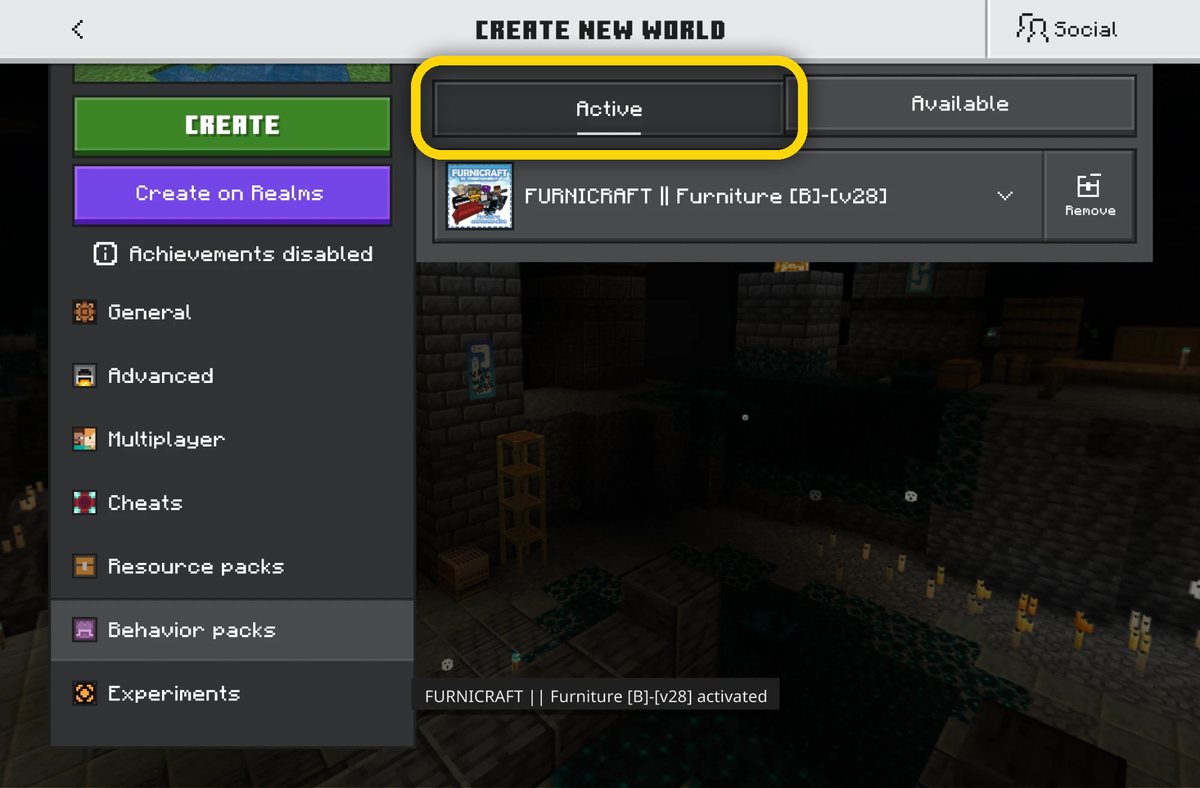 The pack listed on the Active tab